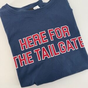 WHERE IM FROM Navy Blue Red "HERE FOR THE TAILGATE" Cropped T Shirt Size Small